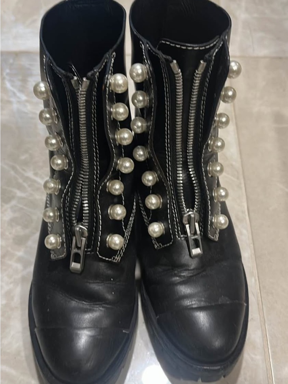 3.1 Phillip Lim Black Pearl-Embellished Combat Boots